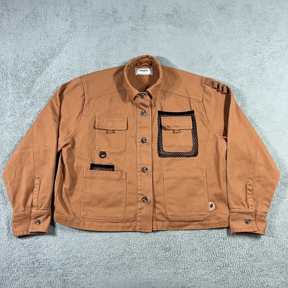 Wondery Outdoors Shirt Jacket Shacket Womens Medium Orange Ryan Cargo Boxy Relax